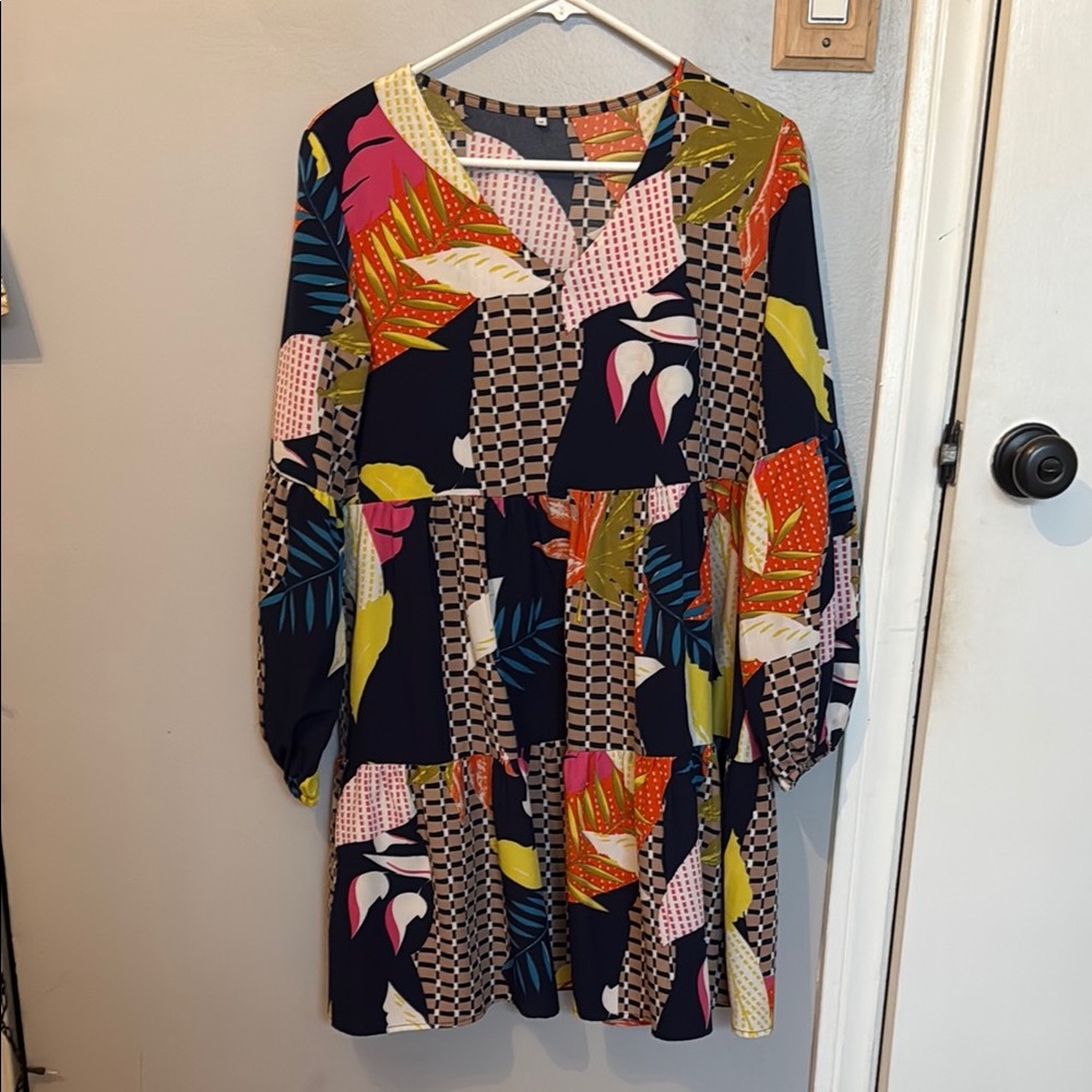 Colorful Patterned Long Sleeve Dress